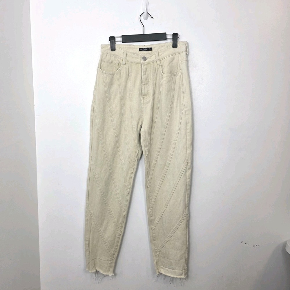 Nasty Gal Cream Tapered Straight Grunge High Waisted Front Seams Jeans Size 6 View 2